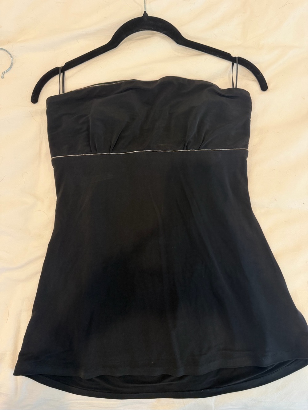 Guess Strapless Black Tube Top with Subtle Silver Trim & Draping/Cowl Back
